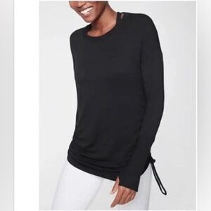 Athleta Drishti Ruched Sweatshirt Nirvana Tencel Modal Spandex in Black | sz XL